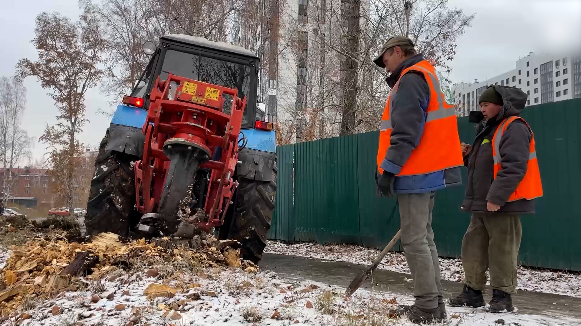 {Убирают пни}